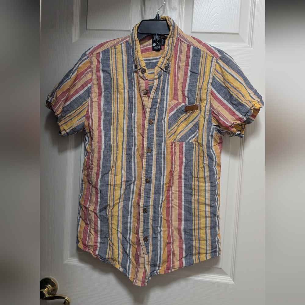 Coalatree Men's Stripped Short Sleeve Button Down Shirt‎ Medium M Colorful
